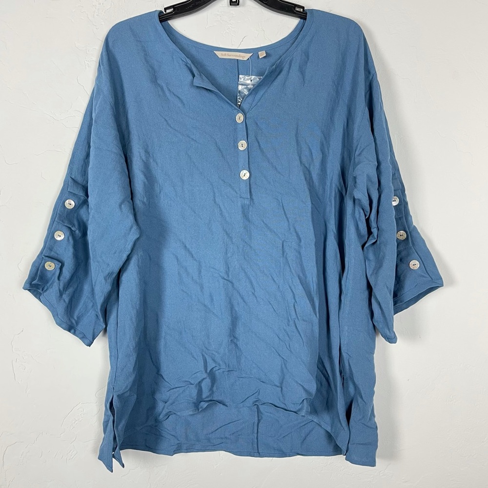 Soft Surroundings Tunic Knit Top Shirt Solid Blue‎